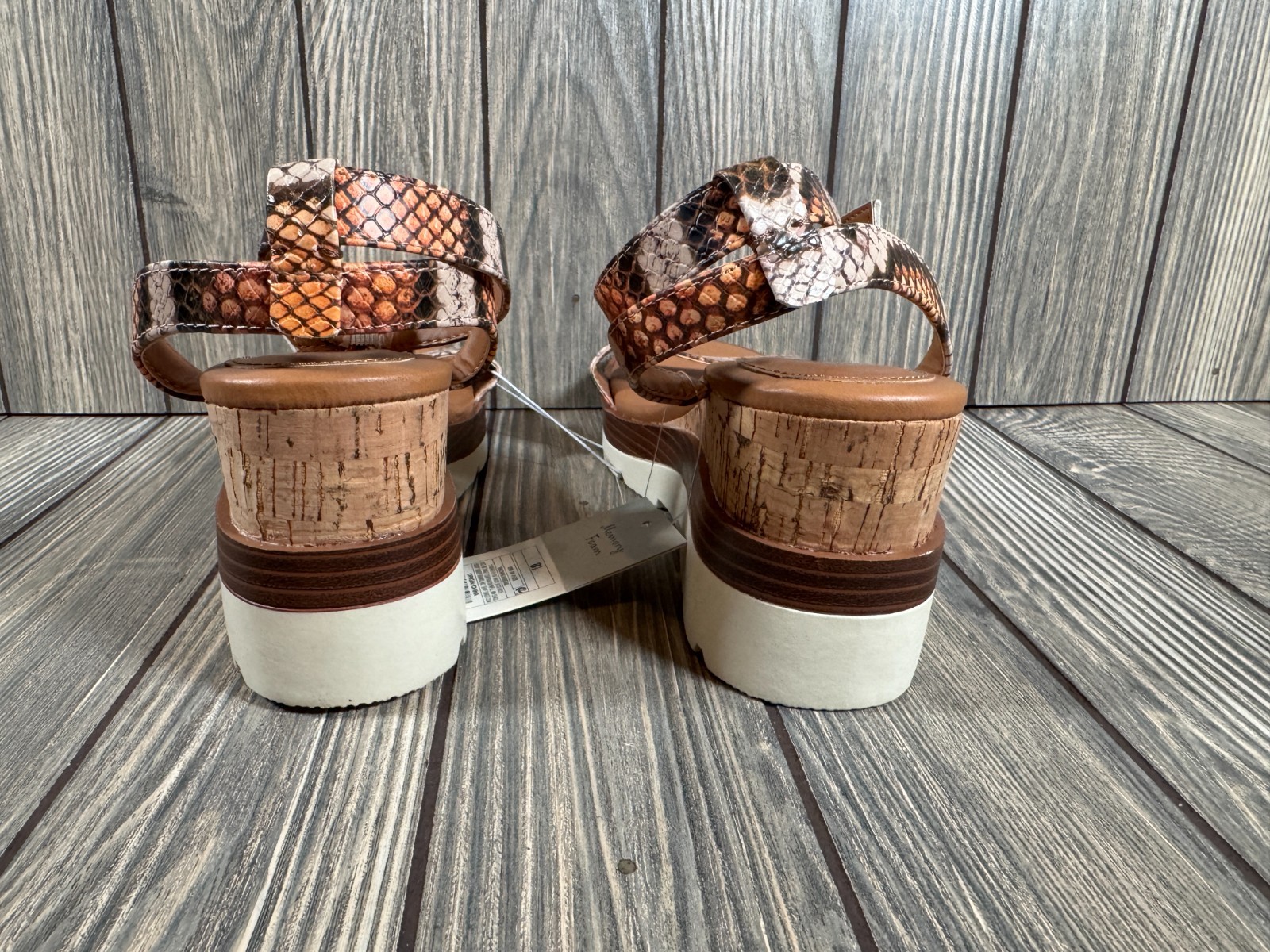 APL Sandali donna A New Day taglia 8 5 Abigail cinturino alla caviglia sughero zeppa tacco marrone nuovi con etichette