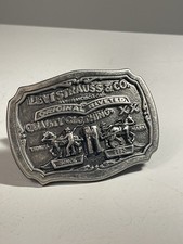 Levi  s Two Horse Logo Silver Tone Metal Belt Buckle 1.5in Rectangular