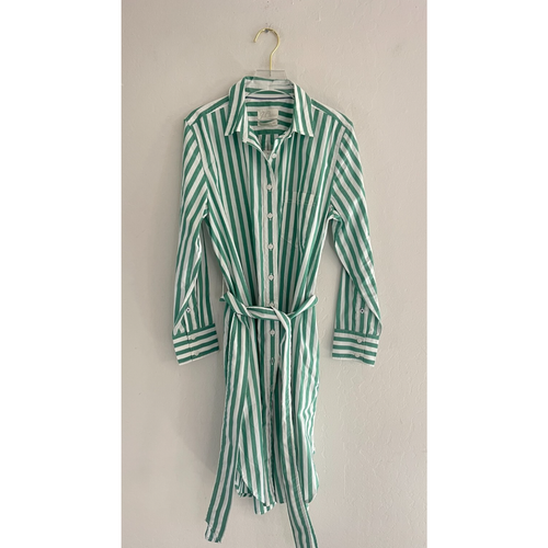 J Crew 6 P Shirt Dress Striped Poplin Green White Crisp Cotton Button Down NEW - Picture 2 of 9