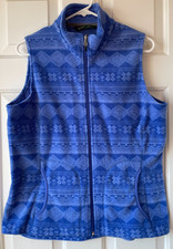 Woolrich Women's L Zip Front Fleece Vest Fair Isle Sapphire 2 Front Pockets