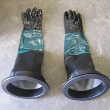 1 Pair Heavy Duty Work Gloves W/ Holders for Sandblasting Sand Blast Cabinet New