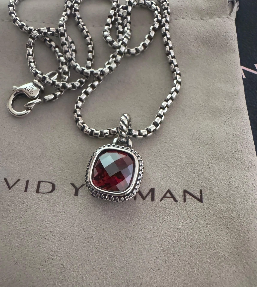 Collar David/Yurman Plata de Ley 14mm Albión Cadena Granate Rojo 18 Pulgadas Foto 3 de 4