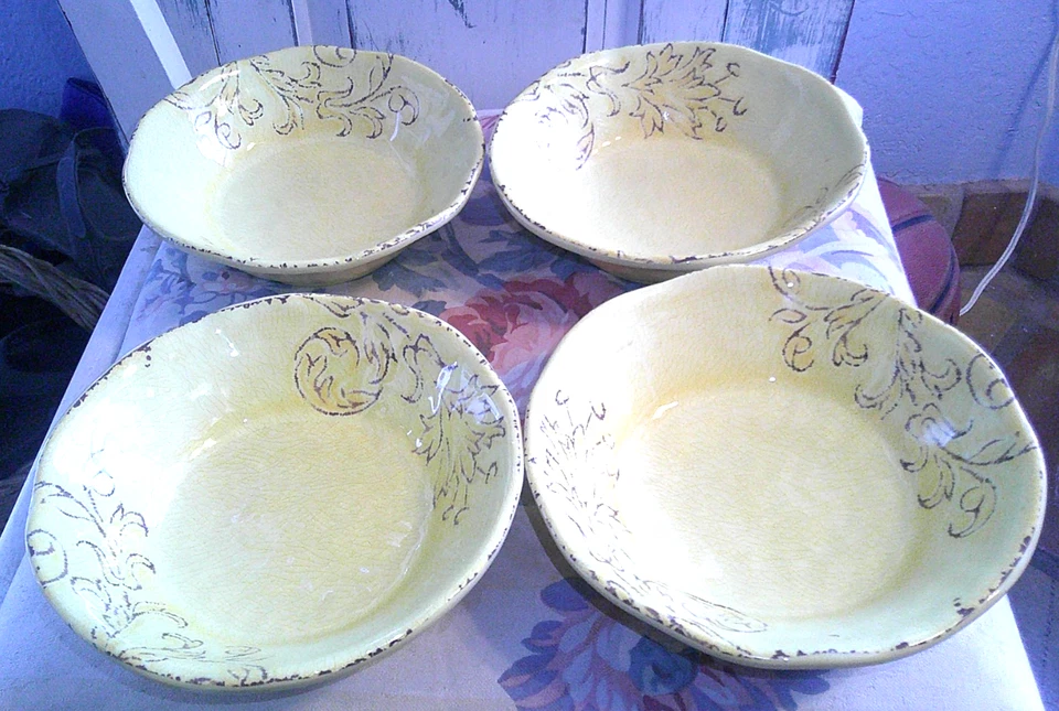 Juego Cynthia Rowley Otoño Amarillo Floral Craquelado Melamina 4 Platos de Cena y 4 Cuencos Foto 2 de 4