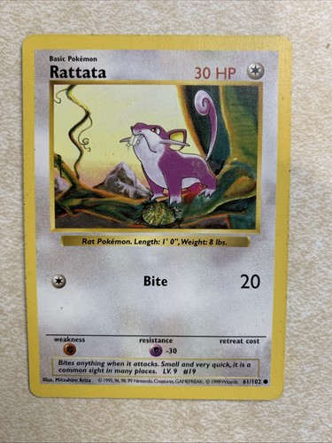 Pokemon TCG Rattata Shadowless 61/102 Base Set Rare Vintage 1999