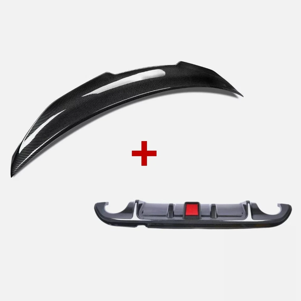 Combo difusor e spoiler para 2014-2017 Infiniti Q50 com luz de freio (fibra de carbono) - Imagem 3 de 4
