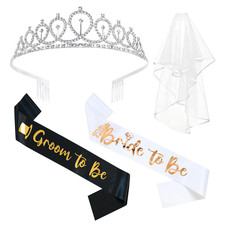 4 Pcs Bachelorette Party Decorations Bride Groom to Be Sash Tiara/Crown Veil E