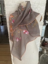 Damen Seiden Tuch Schal 100% Seide Beige Blumen Muster