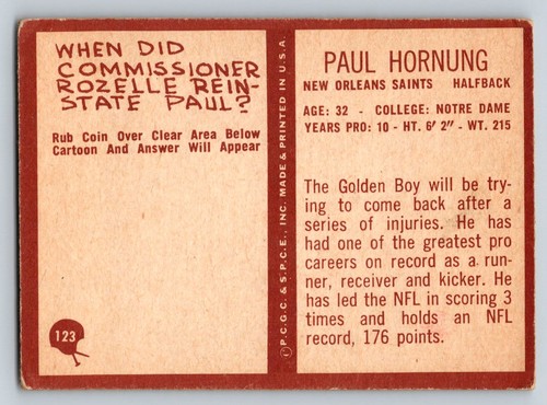 1967 Philadelphia #123 Paul Hornung - Bild 2 von 2