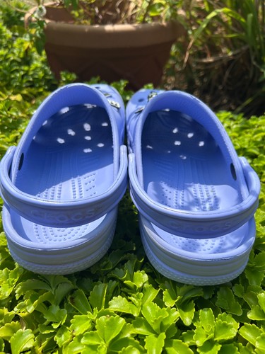 CROCS Purple EUC Shoes Horse Love Buttons Women's Size 9 - Picture 7 of 10