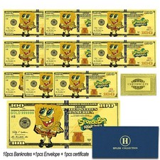 10pcs Goldfolie Banknote 100 Dollar SpongeBob Souvenir Schein Sammler Geschenk