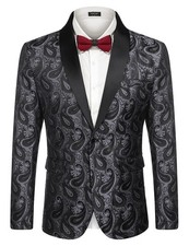 COOFANDY Mens Floral Tuxedo Jacket Paisley Shawl Lapel Suit X-Small, Grey