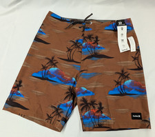 Mens Hurley Swim Trunk Sz 32 Phantom Weekender 20 9" Boardshorts Brown Palms NEW