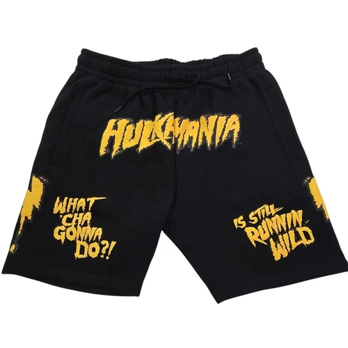 WWE Hulk Hogan Hulkamania Wrestling Fleece Shorts Black Size XL (35x8) NWT