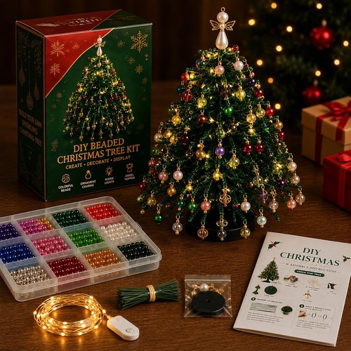 DIY Beaded Christmas Tree Kit for Adults, 3D Crystal Bead Holiday Craft Set