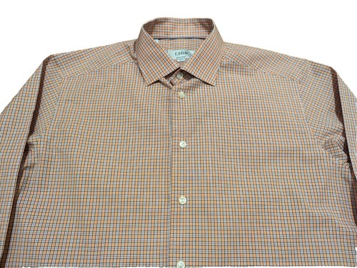 Eton Orange Plaid Shirt Size 16 41 Mens Long Sleeve Button Up Dress Cotton - Picture 2 of 6