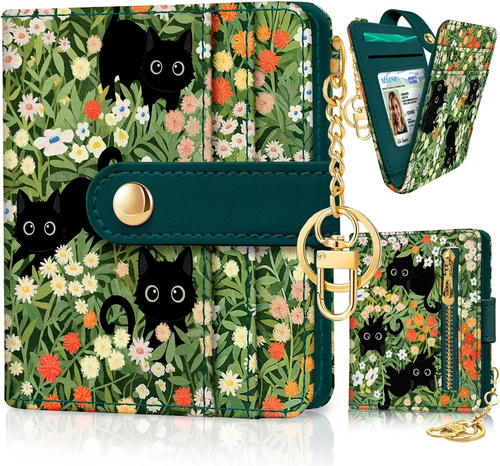 Black Cat Floral Rfid Women Wallet, Small Slim Thin Credit Card Wallet, PU Leath - Bild 12 von 12