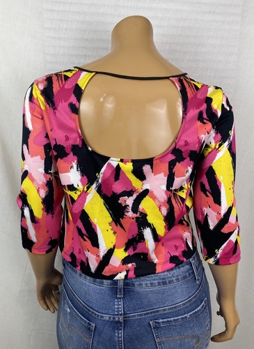 Bongo Blouse Size 1X Womens Short Sleeve Pink Multicolor Top - 第 2/4 張圖片