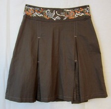 BEBE - Brown Stretch Cotton Sequin Embroidered Pleated Knee Length Skirt size 0