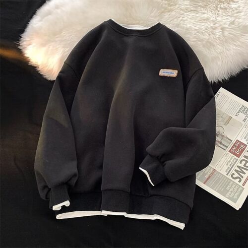 Mens Pullover Sweater Round Neck Hoodie Casual Long Sleeve Sweatshirt Streetwear