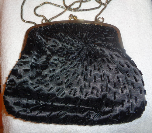Vintage La Regale Black Beaded Sequin Purse w/ Gloves In Original Box Hong Kong - Picture 5 of 7