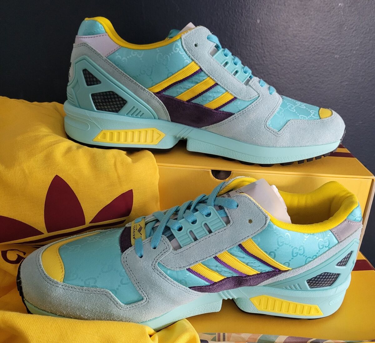 NEW GUCCI x ADIDAS ZX 8000 'AQUA GG MONOGRAM NEW GUCCI x ADIDAS ZX 8000 'AQUA GG MONOGRAM
