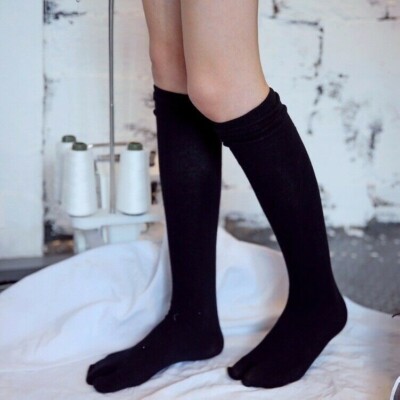 2 Paar Damen Japanisch Sandalen Split 2 Zehensocken Lang Baumwolle Retro Schwarz