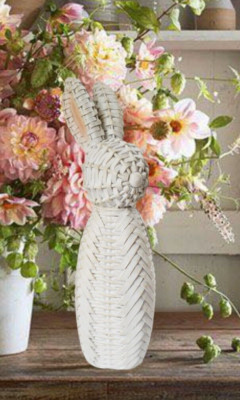 House & Garden White Basket Weave Pattern 10¾'' Bunny Rabbit Spring Easter Decor