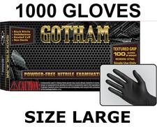 GOTHAM Black Nitrile Exam Gloves, Powder Free, Case of 1000 Size L LARGE