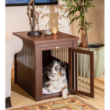 Dog Crate End Table Pet House Furniture Brown Small