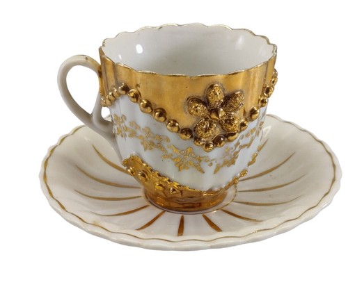 Antique Gold Flower Design Small Tea Cup and Saucer - Picture 6 of 12