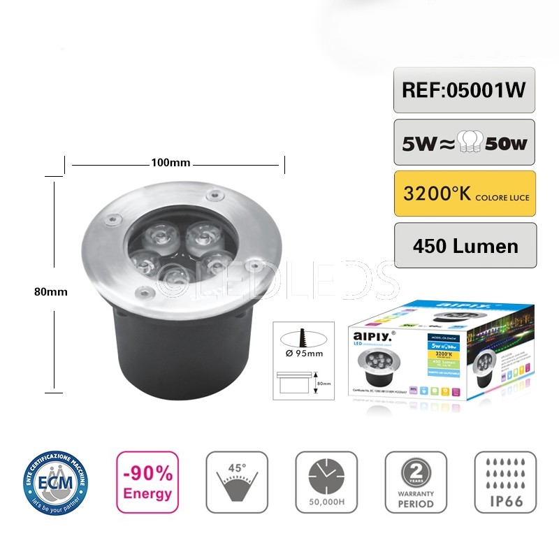 Faretto Incasso Esterno 5W Carrabile IP66 Luce Calda 3200K Elegance