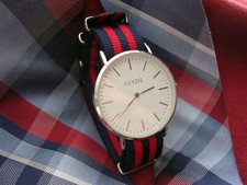Clyde Minimalistic Mens Gift SS Dress watch NATO Navy Red nylon strap band USA