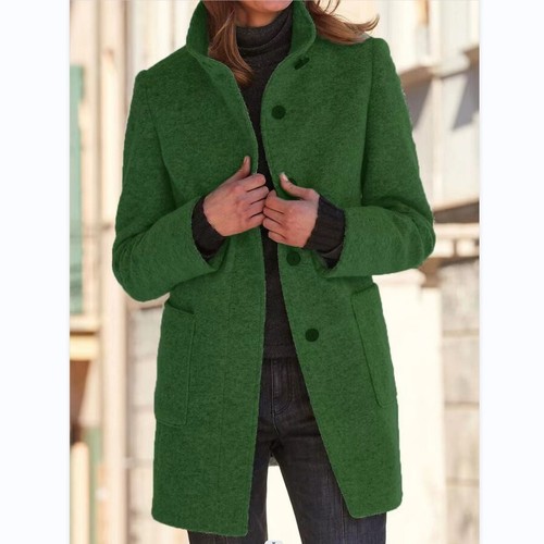 European and American women's new retro solid color button stand collar jacket - Picture 3 of 37
