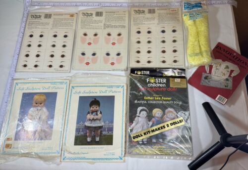 8 Lot Vintage Fashion Doll Sewing Patterns, Doll Eyes Knits, Hair +