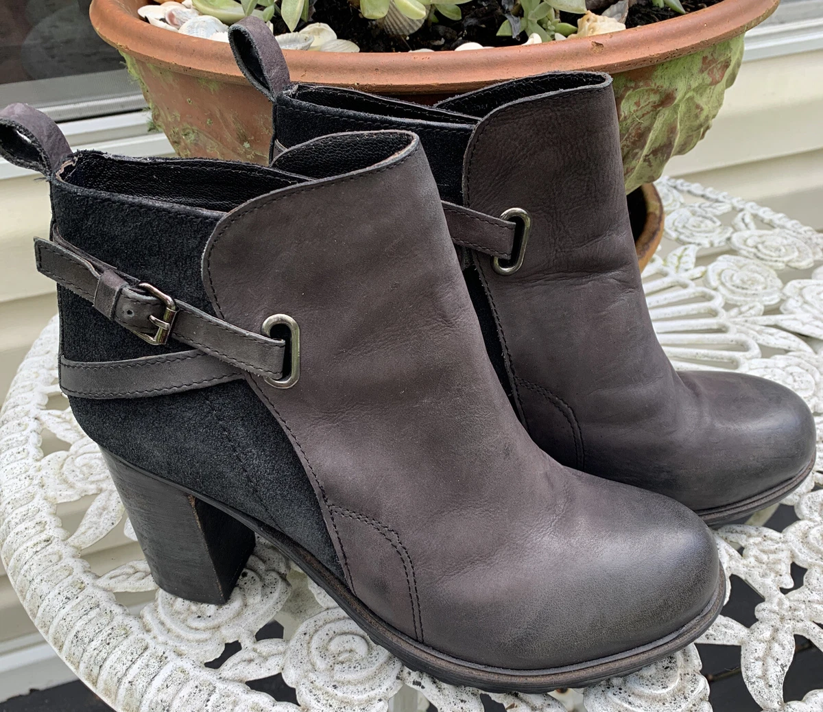 New Luxury Rebel Brandon Deep Grey Leather Ankle Boot Boots Size 40 US9.5