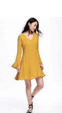 Old Navy Mustard Yellow Bell Sleeve Dress Sz 10 NWT Whimsical Babydoll
