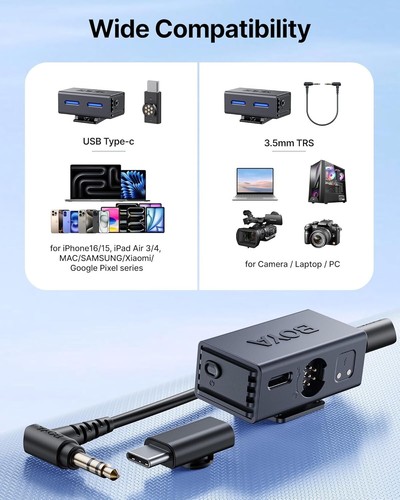 BOYA BOYALINK 3 Microfono Wireless Lavalier, Cancellazione del Rumore AI, 48kHz/24Bit - Foto 5 di 16