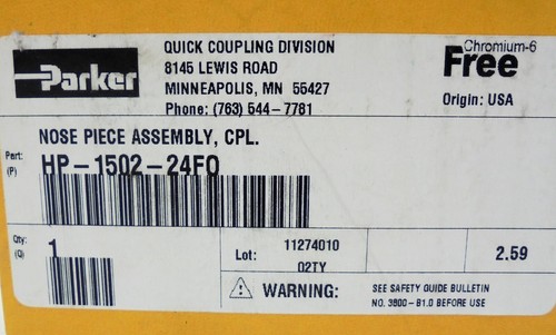 PARKER HP-1502-24FO NOSE PIECE ASSEMBLY HIGH PRESSURE NIPPLE - Picture 2 of 3