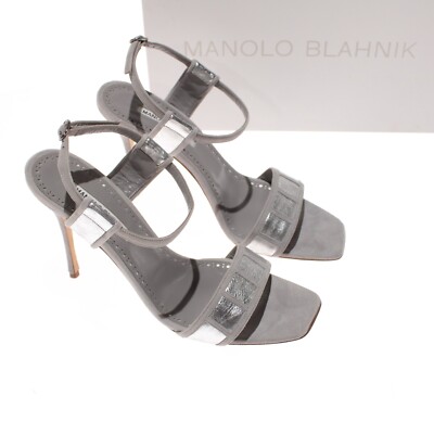Manolo Blahnik NWB Pitona Sandals Size 39.5 9.5 US In Metallic Silver