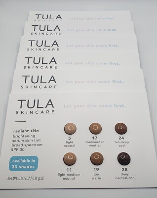 6x TULA Radiant Skin Brightening Serum SPF 30 - 6 Shade Sample Card