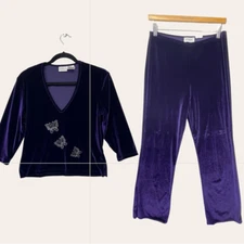 Pants and top Y2k Velvet Royal Purple butterfly Crop Top and pants set large mea