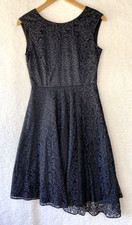 Tahari Cocktail Dress Womens 2 Black Midi Lace Overlay Asymmetrical Party Event