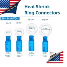 50/100PCS 10 1/4" 3/8" 5/16" Ring Terminal 14-16AWG Heat Shrink Wire Connectors