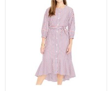 J. Crew Belted Shirt Dress red, white and blue stripes size 2