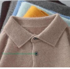 Men Shirts Knitted Collared Buttons Sweater Cashmere Pullover Solid Jumpers