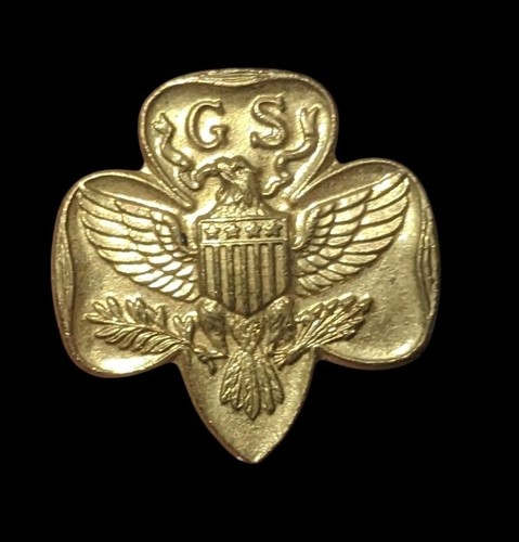 Vintage Gold Tone Girl Scouts Embossed Brooch