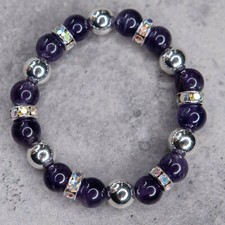 Genuine Amethyst Bracelet, Rainbow Hematite B...