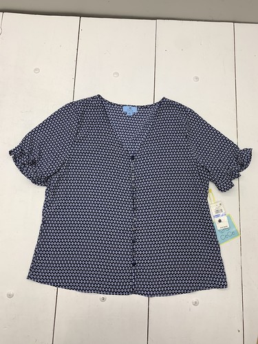 CeCe Womens Blue Dot Print Blouse Size XL