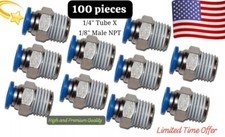 100 Pneumatic 1/4" Tube X 1/8" NPT Male Connector Air Push to Connect fitting