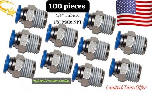 100 Pneumatic 1/4" Tube X 1/8" NPT Male Connector Air Push to Connect fitting